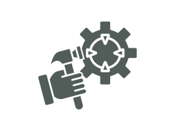 Hammer und Zahnrad, symbolisierend Handwerk und Technik.